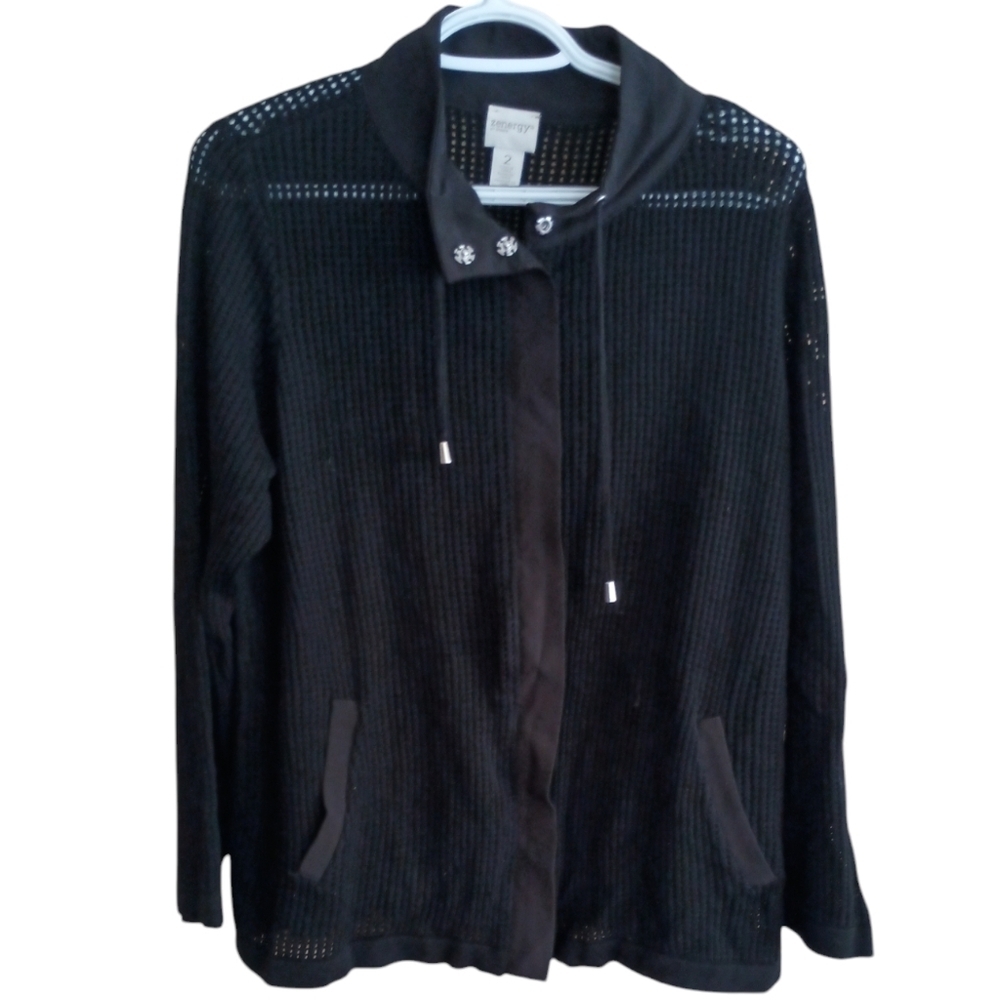 Zenergy By Chicos Crocheted Zip Up Sweatshirt Size 2 (Us L)